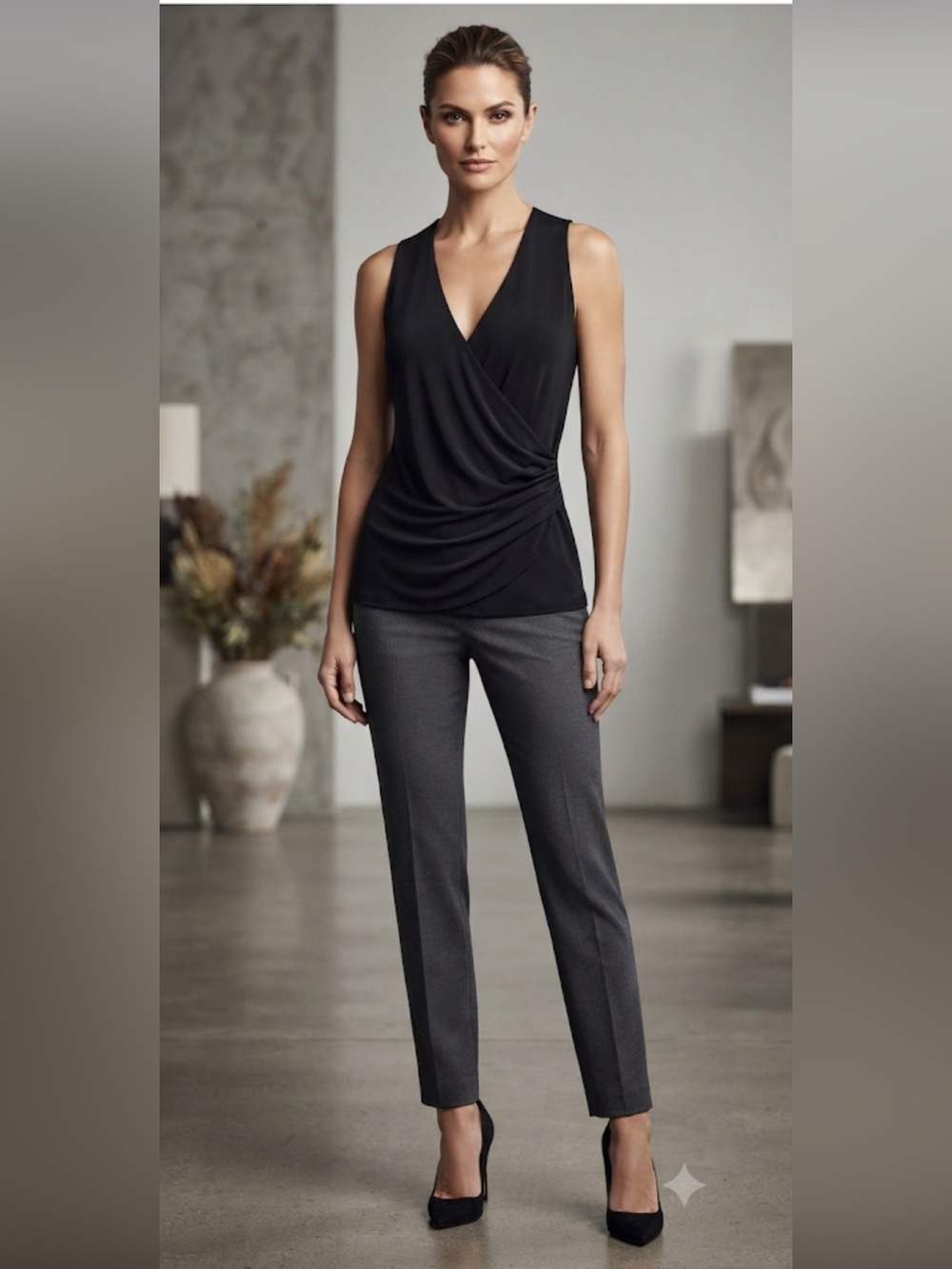 Lafayette 148 New York Black Sleeveless Wrap Top Women's Size‎ M READ